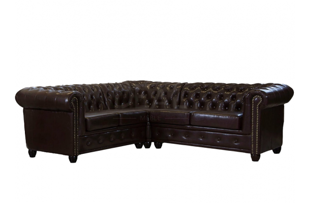 Narożnik pięciosobowy z funkcją spania pikowany glamour Chesterfield FELIX 2+E+2