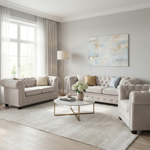 Zestaw mebli pikowanych glamour 3+2+1 VINCENT