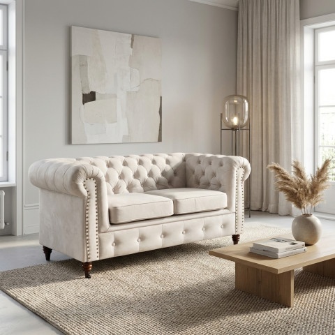 Sofa dwuosobowa z funkcją spania pikowana glamour Chesterfield VINCENT