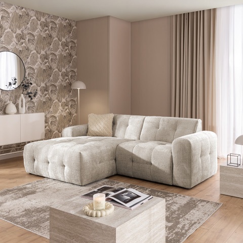 Elegancki Narożnik Imperial beżowy do Salonu w stylu glamour pikowany