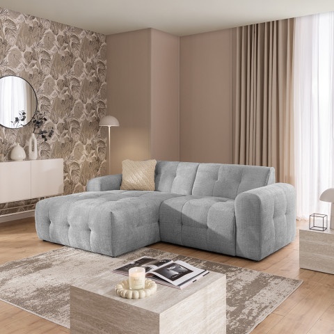 Narożnik Imperial L-kształtny szara tkanina - pikowana sofa narożna do salonu