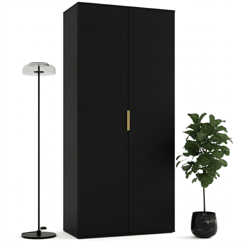 Czarna szafa uchylna dwudrzwiowa otwierana Ardena złoty uchwyt 110x245 cm