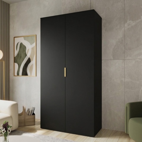 Czarna szafa uchylna dwudrzwiowa otwierana Ardena złoty uchwyt 110x245 cm