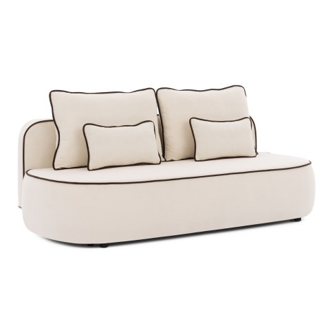 Sofa z funkcją spania i pojemnikiem Bali jasna tkanina pluszowa, ozdobna lamówka