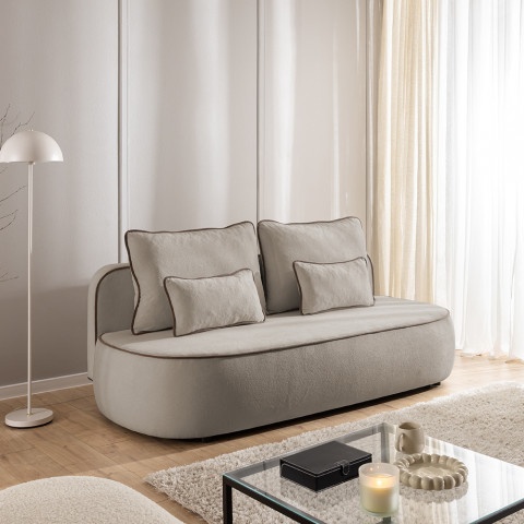 Sofa trzyosobowa Bali z funkcją spania tkanina pluszowa z poduszkami