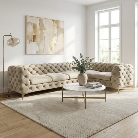 Narożnik pięcioosobowy luksusowy pikowany Chesterfield TEO 3+E+1