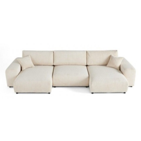 Duży narożnik U nowoczesny Candi beżowy sztruksowy z poduszkami