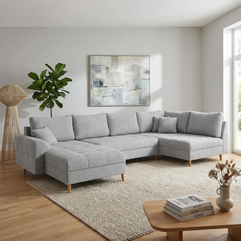 Narożnik nowoczesny szary Laril U na drewnianych nóżkach z przeszyciem