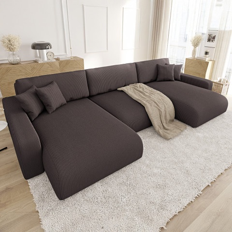 Rozkładany Narożnik nowoczesny U z funkcją spania brązowy Sergio