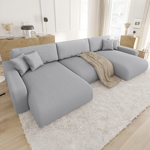 Sztruksowy narożnik szary Sergio U z funkcją spania i pojemnikiem