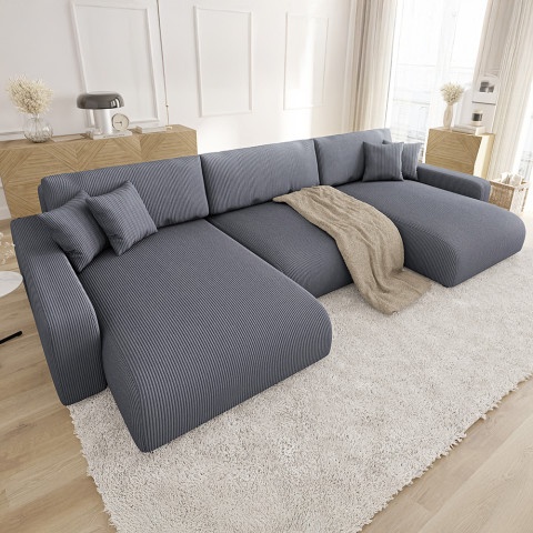 Rozkładany narożnik nowoczesny Sergio U z funkcją spania i pojemnikiem