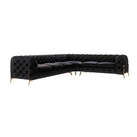 Duży narożnik czarny Chesterfield na nóżkach pikowany do salonu TEO HIGH 3+E+2