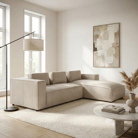 Narożnik czteroosobowy z poduszkami nowoczesny ESMO beżowy sztruks