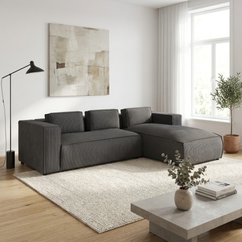 Narożnik L-kształtny ESMO grafitowy z poduszkami sztruksowa tkanina