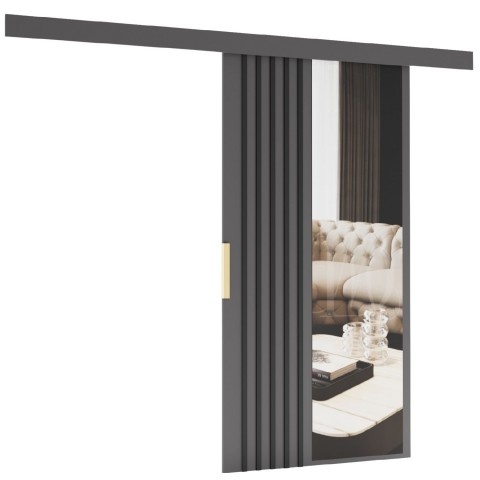 Drzwi przesuwne naścienne z lamelami i lustrem RIVI