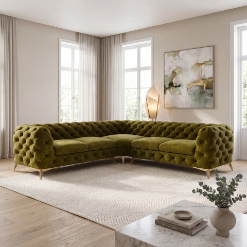 Narożnik pięcioosobowy luksusowy pikowany Chesterfield TEO 2+E+2
