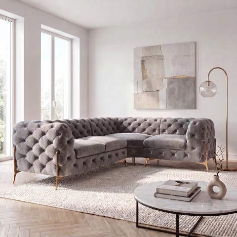 Narożnik czteroosobowy pikowany glamour Chesterfield TEO HIGH 2+E+1