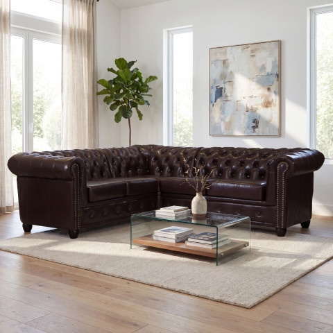 Narożnik pięciosobowy z funkcją spania pikowany glamour Chesterfield FELIX 2+E+2