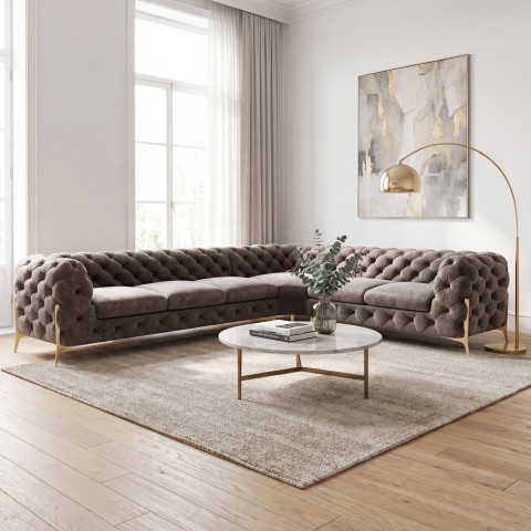 Narożnik sześcioosobowy pikowany glamour Chesterfield TEO HIGH 3+E+2