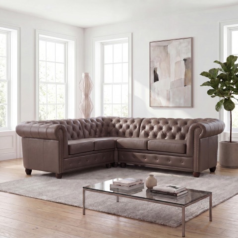 Narożnik pięcioosobowy pikowany Chesterfield FELIX 2+E+2