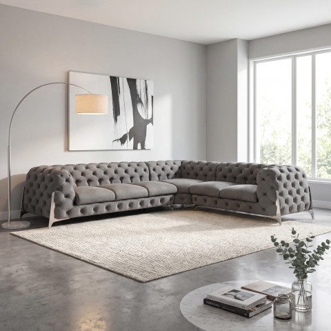 Narożnik sześcioosobowy pikowany Chesterfield KALIFORNIA 3+E+2