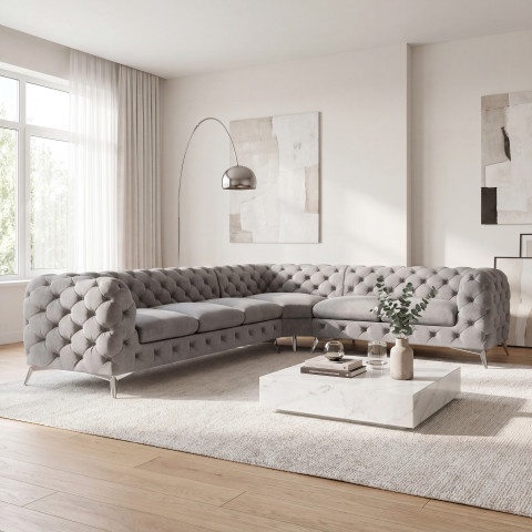 Narożnik sześcioosobowy luksusowy pikowany Chesterfield TEO 3+E+2