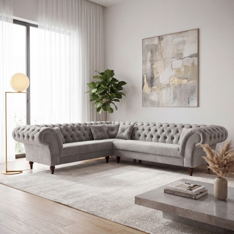 Narożnik sześcioosobowy pikowany Chesterfield PORTO