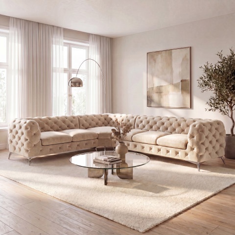 Narożnik sześcioosobowy pikowany glamour Chesterfield TEO 2+E+3