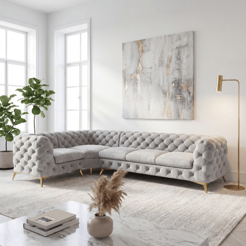 Narożnik pięcioosobowy luksusowy pikowany Chesterfield TEO 1+E+3