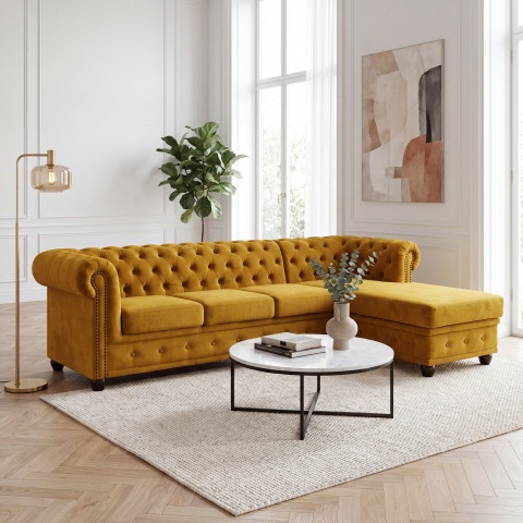 Narożnik pięcioosobowy z funkcją spania pikowany Chesterfield FELIX 3+OT