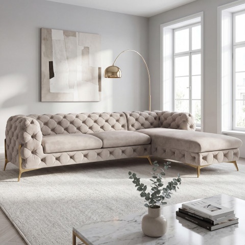 Narożnik czteroosobowy pikowany glamour Chesterfield TEO HIGH 2+OT