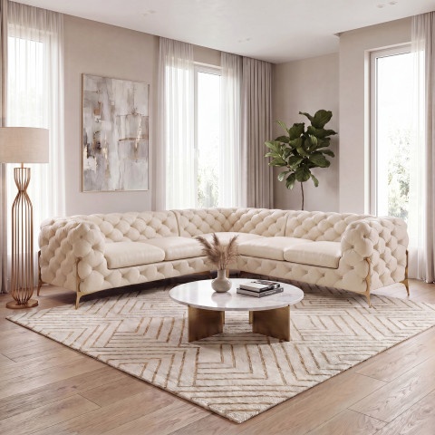 Narożnik pięcioosobowy luksusowy pikowany Chesterfield TEO HIGH 2+E+2
