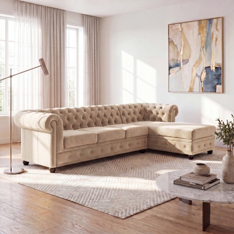 Narożnik pięcioosobowy pikowany Chesterfield FELIX 3+OT