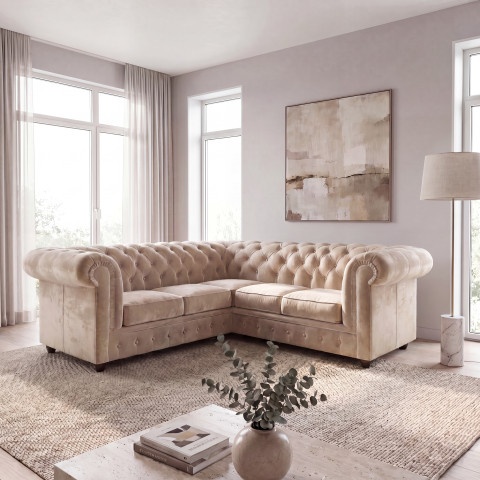 Narożnik pięcioosobowy pikowany Chesterfield SOLARIS 2+E+2