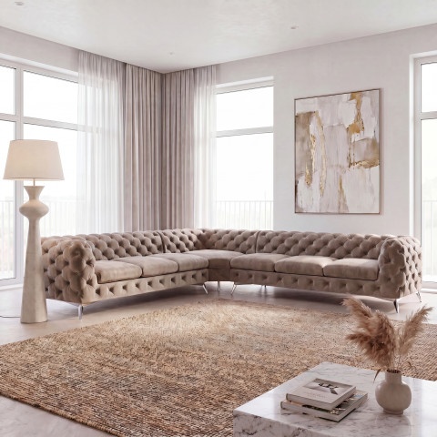 Narożnik siedmioosobowy pikowany glamour Chesterfield TEO 3+E+3