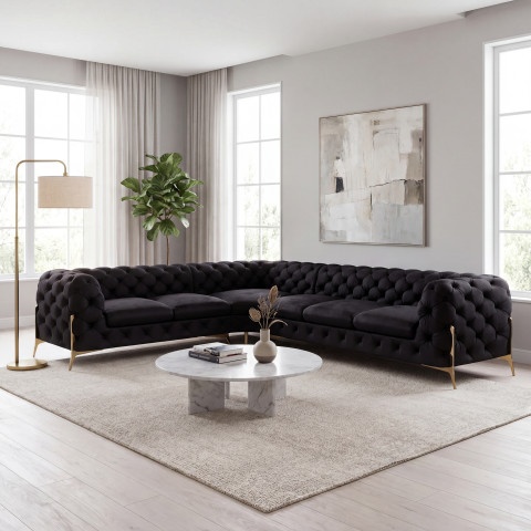 Narożnik sześcioosobowy pikowany glamour Chesterfield TEO HIGH 2+E+3
