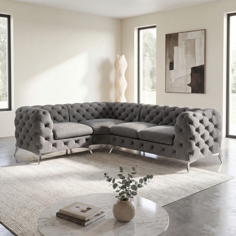 Narożnik czteroosobowy luksusowy pikowany Chesterfield TEO 1+E+2
