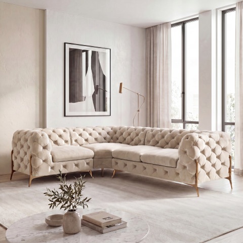 Narożnik czteroosobowy luksusowy pikowany Chesterfield TEO HIGH 1+E+2