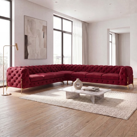 Narożnik siedmioosobowy pikowany glamour Chesterfield TEO HIGH 3+E+3