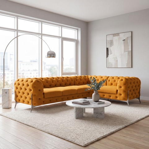 Narożnik pięcioosobowy luksusowy pikowany Chesterfield TEO HIGH 3+E+1