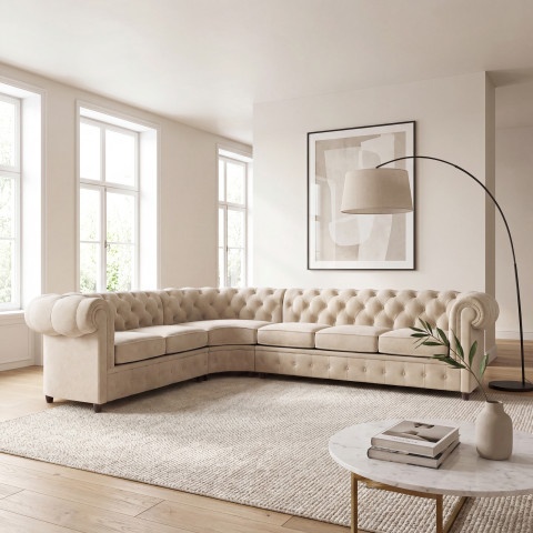 Narożnik sześcioosobowy z funkcją spania pikowany Chesterfield SOLARIS 3+E+2