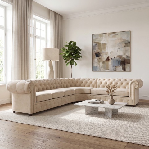 Narożnik sześcioosobowy pikowany Chesterfield SOLARIS 3+E+2