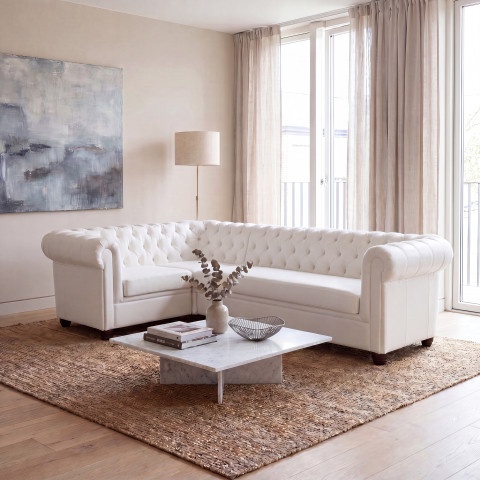 Narożnik pięcioosobowy pikowany Chesterfield SYDNEY 1+E+3