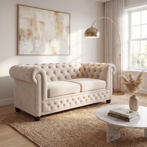 Sofa dwuosobowa z funkcją spania pikowana Chesterfield FELIX 2