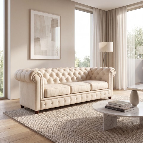 Sofa trzyosobowa z funkcja spania pikowana Chesterfield SOLARIS 3