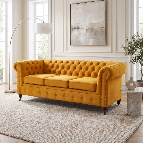 Sofa trzyosobowa pikowana Chesterfield VINCENT