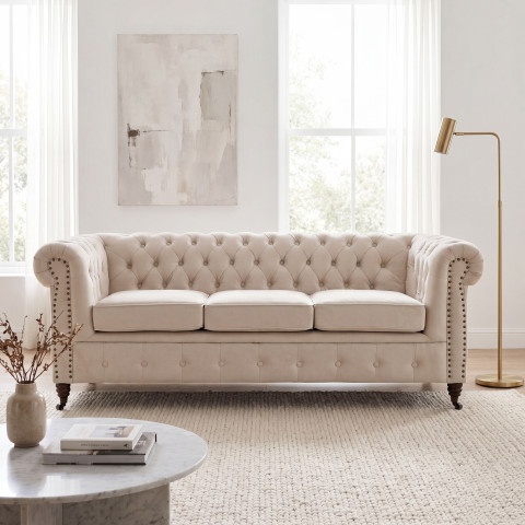 Sofa trzyosobowa z funkcją spania pikowana Chesterfield VINCENT