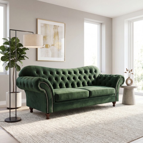 Sofa trzyosobowa z funkcją spania pikowana Chesterfield PARIS