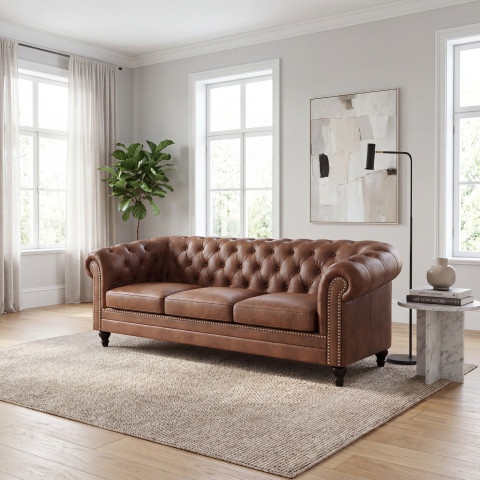 Sofa trzyosobowa pikowana Chesterfield GOWEL