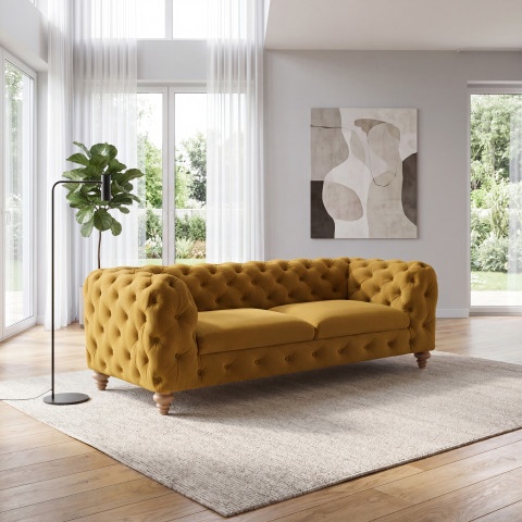 Sofa trzyosobowa pikowana TEO WOOD Chesterfield